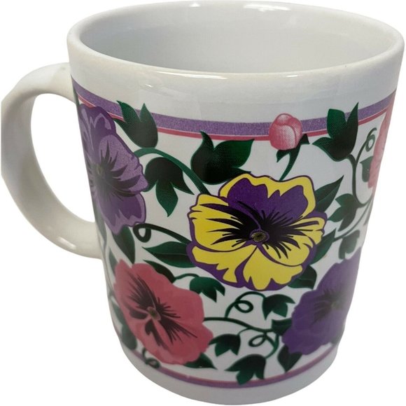 Betallic Floral Coffee Mug Cup Tea Red Pink And Gray 8 Fl Ounces Secretarys - Picture 1 of 5